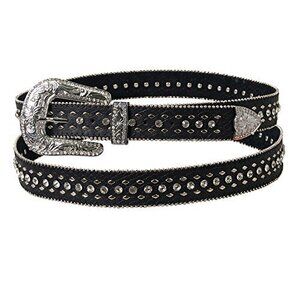2758 15474 Black Large Leather Diamond Studs And Rhinestones